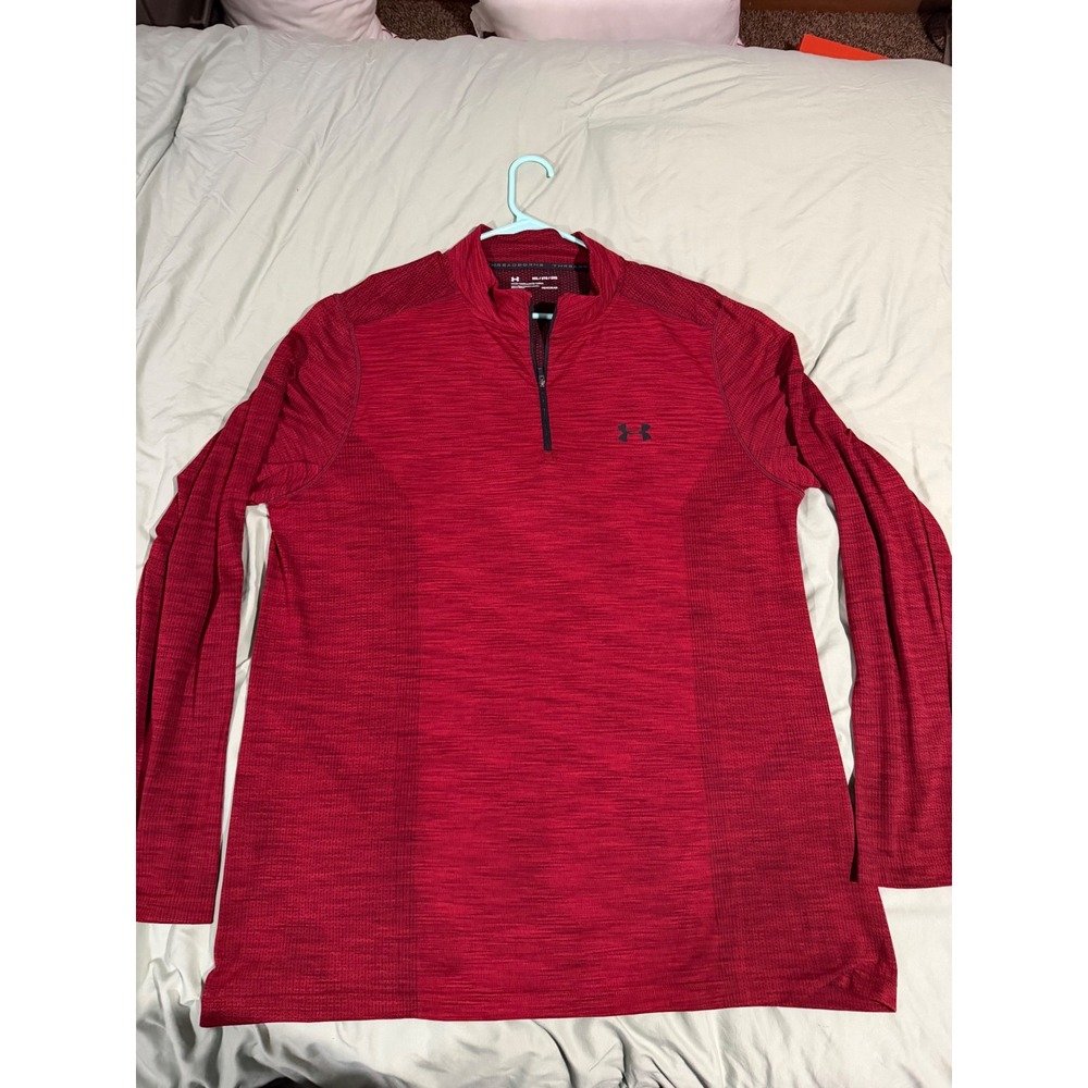 Under Armour Threadborne HeatGear Mens 3XL Red Heathered Quarter Zip Pullover